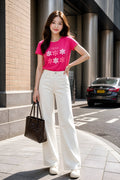 FG0001_ Regular Fit Printed Ladies Tee _Fuchsia_ FotL Open End 165