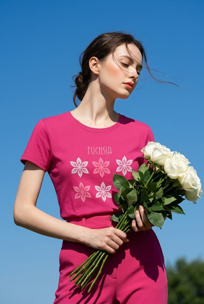 FG0001_ Regular Fit Printed Ladies Tee _Fuchsia_ FotL Open End 165