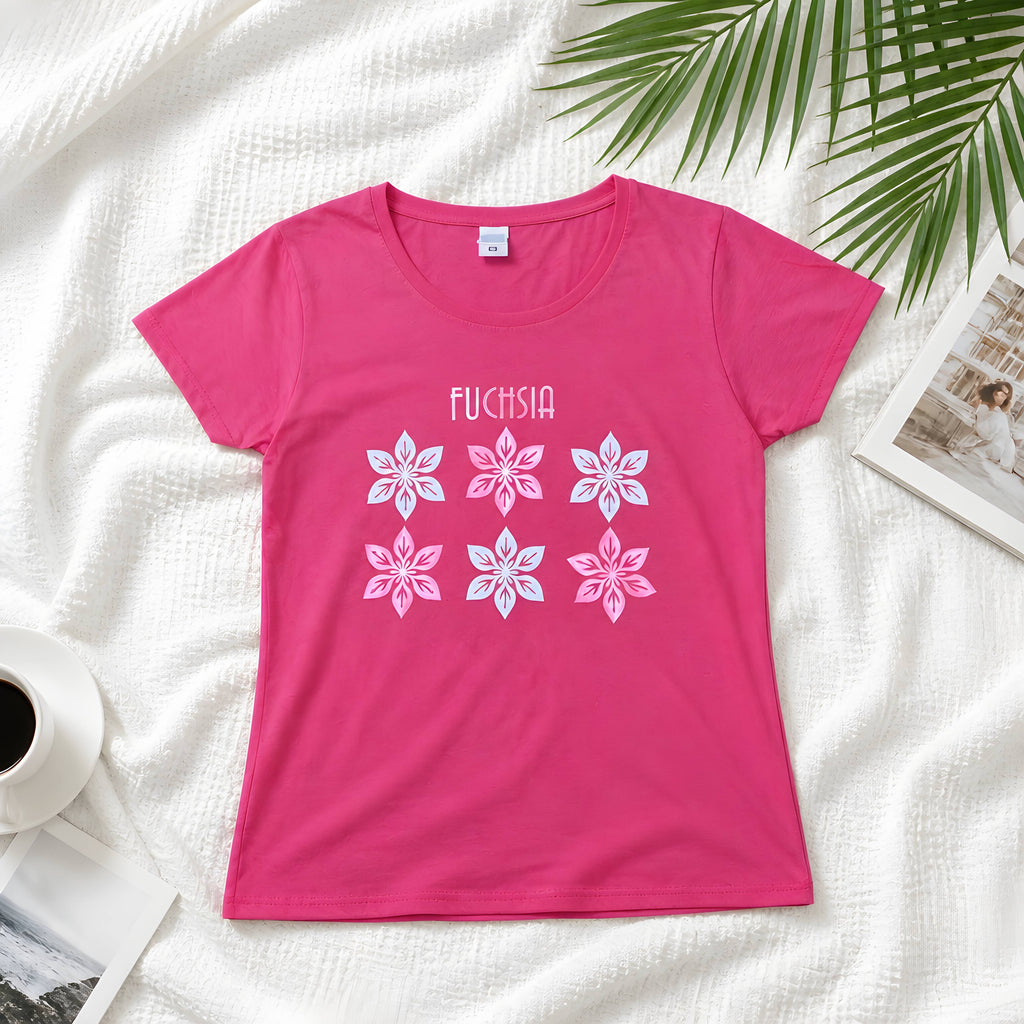 FG0001_ Regular Fit Printed Ladies Tee _Fuchsia_ FotL Open End 165