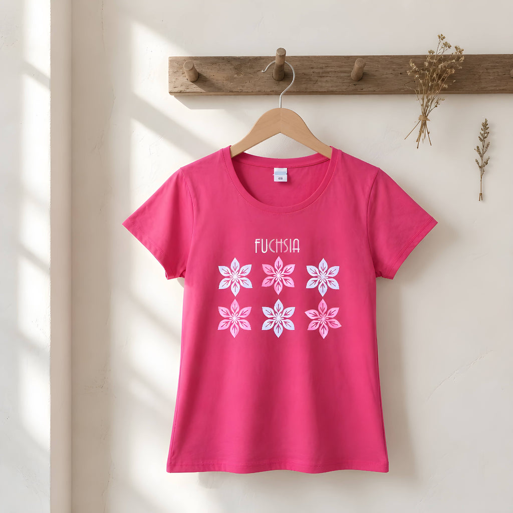 FG0001_ Regular Fit Printed Ladies Tee _Fuchsia_ FotL Open End 165