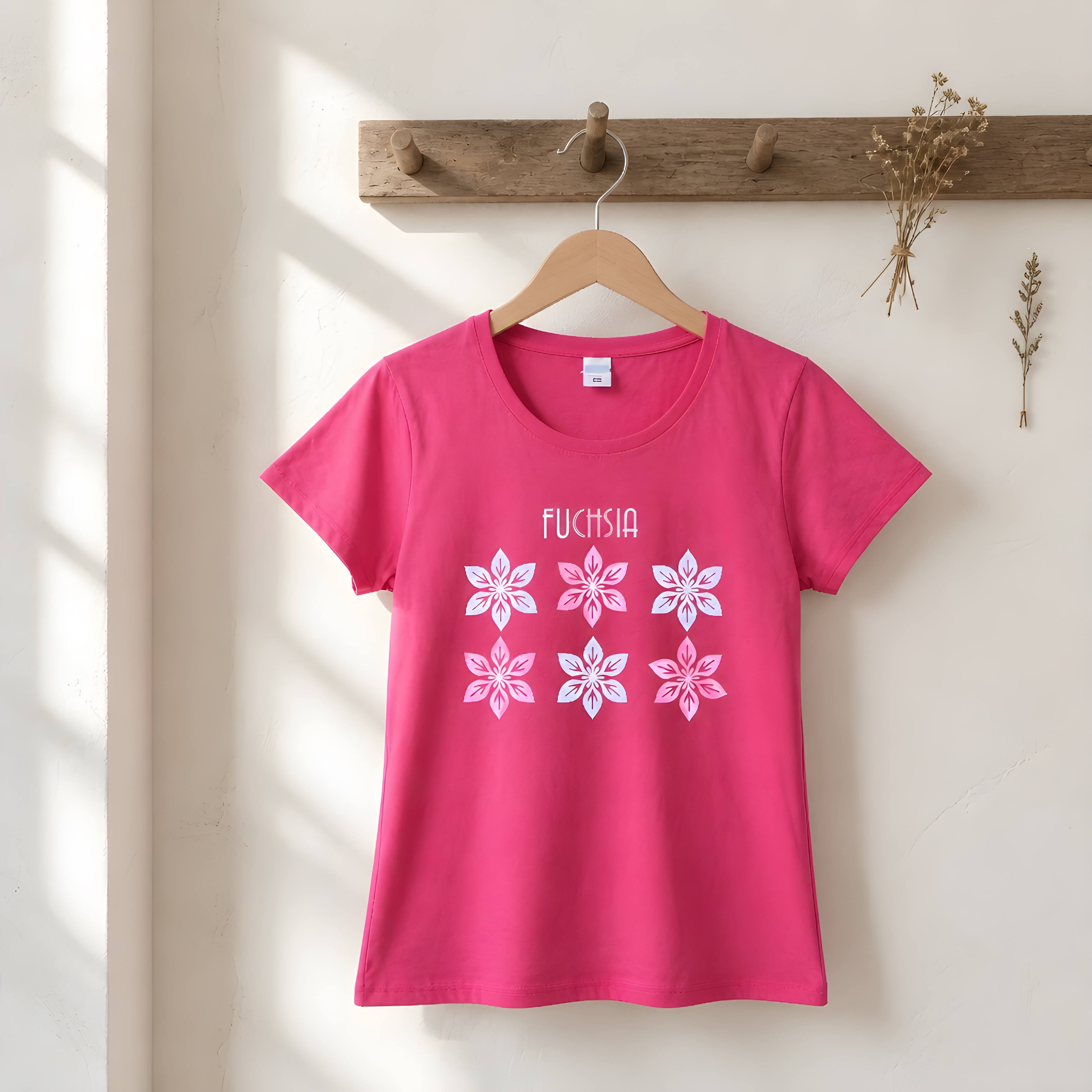 FG0001_ Regular Fit Printed Ladies Tee _Fuchsia_ FotL Open End 165