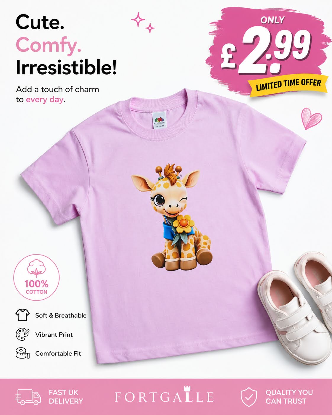 FG0009_ Regular Fit Printed Kids Tee -Light Pink_ FotL  165