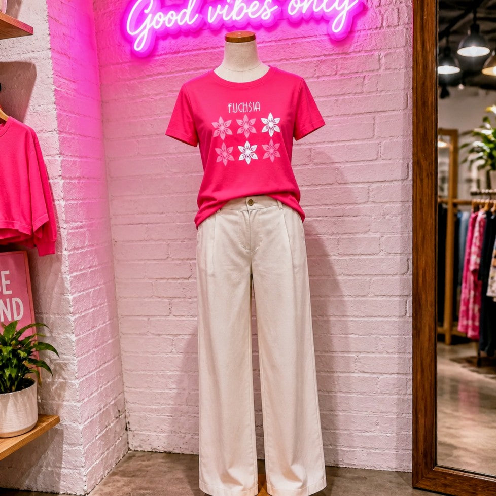 FG0001_ Regular Fit Printed Ladies Tee _Fuchsia_ FotL Open End 165